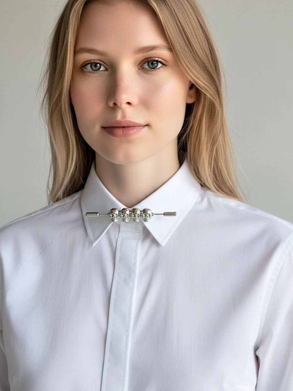 Skull Collar Collars/Tie Brooch in Silver
